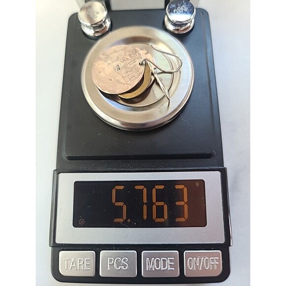 925 Hammered Sterling Silver Brass Swirl Dangling Pierced Earrings Vintage - Picture 10 of 10